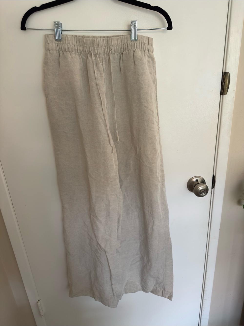 H&M Wide Leg Linen Blend Pants in Natural Beige